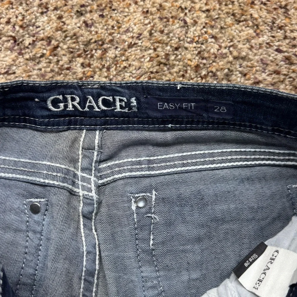 Grace in LA Easy‎ Fit Dark Wash Embellished Bootcut Jeans Size 28 Silver Bling